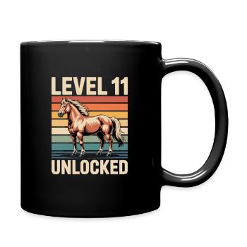 Level 11 Freigeschaltet Pferde Motiv - Tasse einfarbig - Schwarz - Rechts