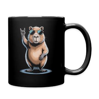 Rock Music Funny Capybara with Sunglasses - Full Colour Mug - black - Right