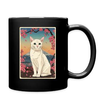 White Cat Cherry Blossom - Tasse einfarbig - Schwarz - Rechts