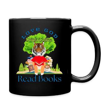 Love God Drink Coffee Read Books - Full Colour Mug - black - Right
