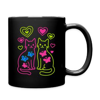 Chat, Chats, Papillon, Printemps, Années 80, Années 90 - Mug uni - noir - Droite