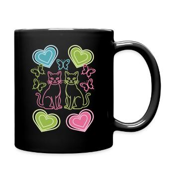 Chat, Chats, Papillon, Printemps, Années 80, Années 90 - Mug uni - noir - Droite