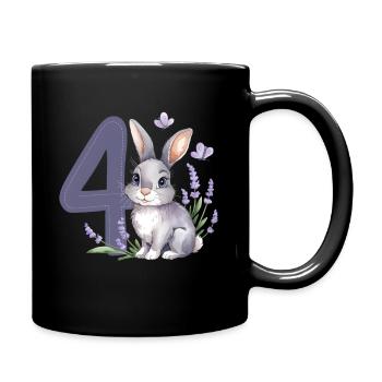 4. Geburtstag 4 Jahre Hase Häschen Lavendel Lila - Tasse einfarbig - Schwarz - Rechts