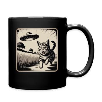 Cat and UFO Adventure Drawing - Full Colour Mug - black - Right
