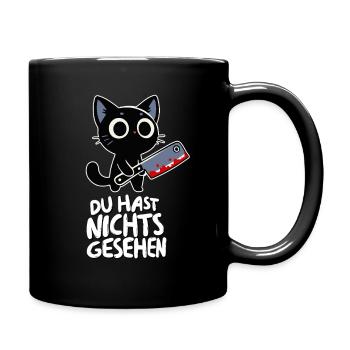Du hast nichts gesehen - Süße Katze mit Messer - Tasse einfarbig - Schwarz - Rechts