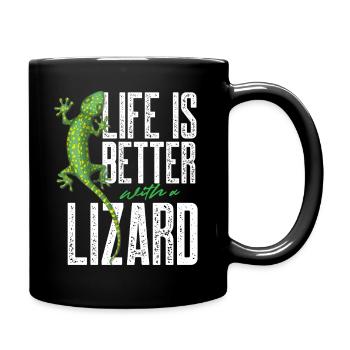 life is better with a lizard Design for a lizard - Full Colour Mug - black - Right
