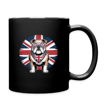 Englische Bulldogge Mit Union Jack Brille - Tasse einfarbig - Schwarz - Rechts