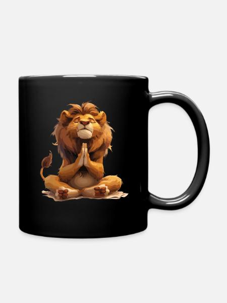 Meditierender Löwe für Gelassenheit und Stärke - Tasse einfarbig - Schwarz