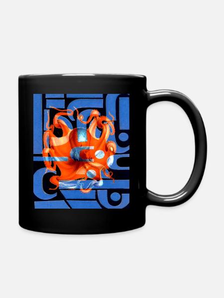 Creativ Pieuvre Bleu Océan Orange Art abstrait - Mug uni - noir