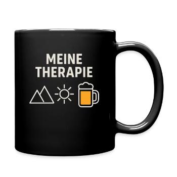 Therapie - Berge, Bier, Sonne - Tasse einfarbig - Schwarz - Rechts