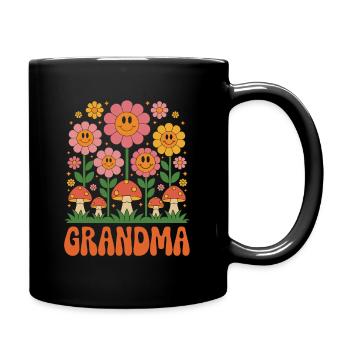 Fleurs et champignons joyeux pour grand-mère - Mug uni - noir - Droite