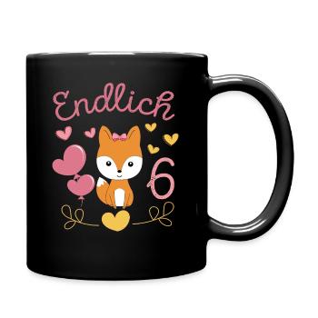 Finally 6 Years Girl Birthday Shirt Fox - Full Colour Mug - black - Right