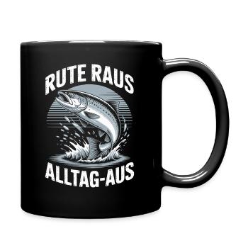 Angeln | Rute raus Alltag aus | Angler - Tasse einfarbig - Schwarz - Rechts