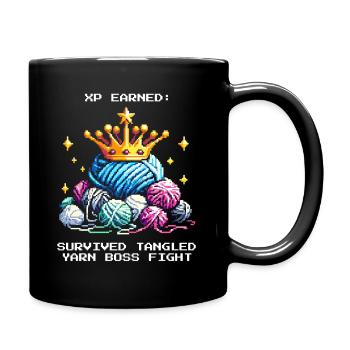 Earn XP: Defeated Balls of Wool | Crochet Yarn - Full Colour Mug - black - Right
