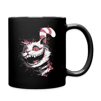 Psycho Katze Design – verrückter Grinsekatze Look - Tasse einfarbig - Schwarz - Rechts
