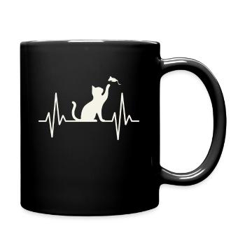 Katzen Herzschlag Silhouette - Tasse einfarbig - Schwarz - Rechts