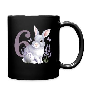 6. Geburtstag 6 Jahre Hase Häschen Lavendel Lila - Tasse einfarbig - Schwarz - Rechts