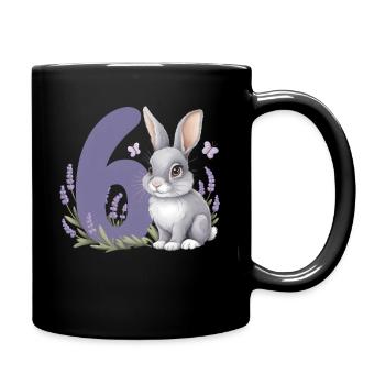 6. Geburtstag 6 Jahre Hase Häschen Lavendel Lila - Tasse einfarbig - Schwarz - Rechts