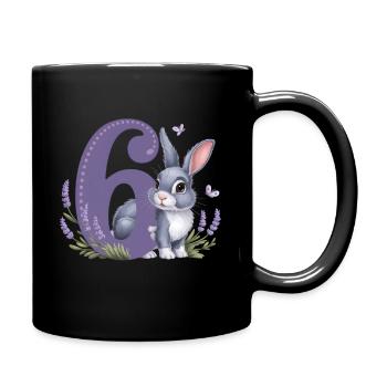 6. Geburtstag 6 Jahre Hase Häschen Lavendel Lila - Tasse einfarbig - Schwarz - Rechts