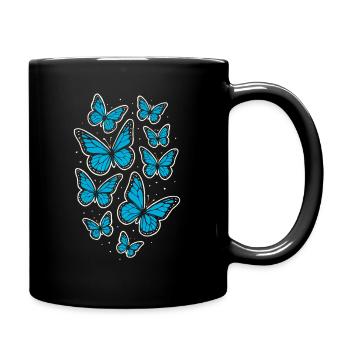 Papillons bleus – motif nature en filigrane - Mug uni - noir - Droite