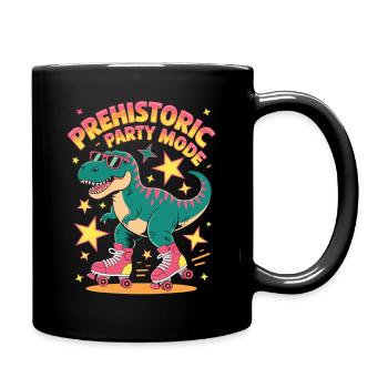 Dino auf Rollschuhen im Urzeit-Party-Modus - Tasse einfarbig - Schwarz - Rechts