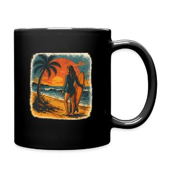 Surfer Beach Sonnenuntergang - Tasse einfarbig - Schwarz - Rechts