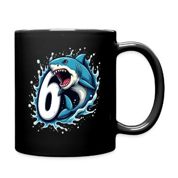 Hai Kindergeburtstag 6 Jahre Splash Motiv - Tasse einfarbig - Schwarz - Rechts