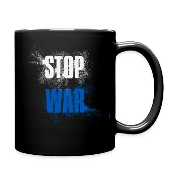 STOP WAR – NO WAR - PEACE – Nationalfarben Israel - Tasse einfarbig - Schwarz - Rechts