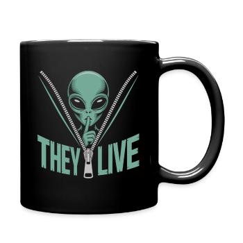 Alien im Reißverschluss – Sie leben - Tasse einfarbig - Schwarz - Rechts