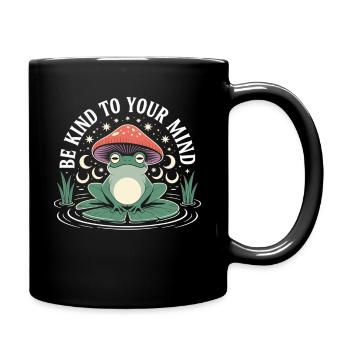 Meditating frog on water lily - Full Colour Mug - black - Right