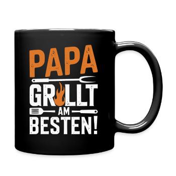 Papa grillt am besten – Lustiges Grill Geschenk - Tasse einfarbig - Schwarz - Rechts
