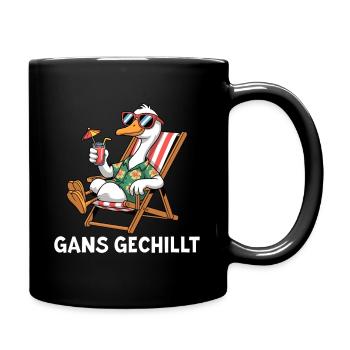 Gans Gechillt - Gans im Liegestuhl - Tasse einfarbig - Schwarz - Rechts