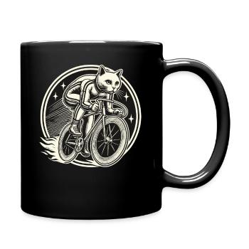 Retro Fahrrad Katze für Tierfreunde auf Tour - Tasse einfarbig - Schwarz - Rechts