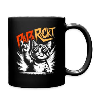 Papa rockt Katze | Bester Papa | Vatertag - Tasse einfarbig - Schwarz - Rechts