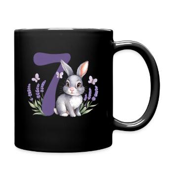 7. Geburtstag 7 Jahre Hase Häschen Lavendel Lila - Tasse einfarbig - Schwarz - Rechts