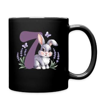 7. Geburtstag 7 Jahre Hase Häschen Lavendel Lila - Tasse einfarbig - Schwarz - Rechts