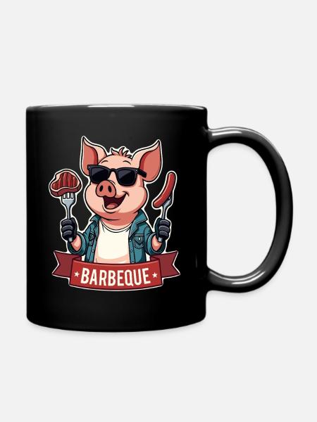 Cooles Lustiges Grill Schwein BBQ - Tasse einfarbig - Schwarz