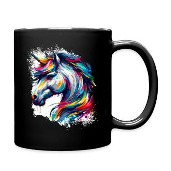 bunte Einhorn Kunst - Tasse einfarbig - Schwarz - Rechts