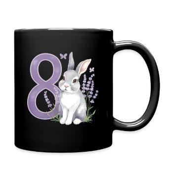 8. Geburtstag 8 Jahre Hase Häschen Lavendel Lila - Tasse einfarbig - Schwarz - Rechts