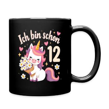 Cute Unicorn 12th Birthday for Girls - Full Colour Mug - black - Right