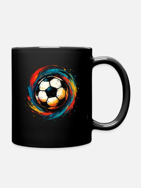 Bunter Fußball – Kunstvolles Splash Design - Tasse einfarbig - Schwarz