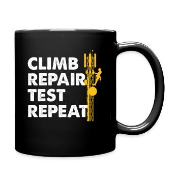 Climb Repair Test Repeat Cell Tower Climber - Full Colour Mug - black - Right