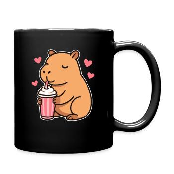 Capybara mit Milkshake – Süßes Tierdesign - Tasse einfarbig - Schwarz - Rechts