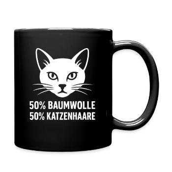 50 % Katzenhaare – Katzenbesitzer Humor - Tasse einfarbig - Schwarz - Rechts