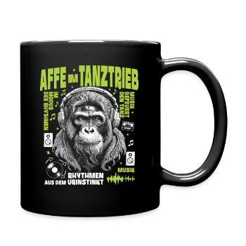 Instinkt Bass Shirt: Lockenaffe auf Frequenzpegel - Tasse einfarbig - Schwarz - Rechts
