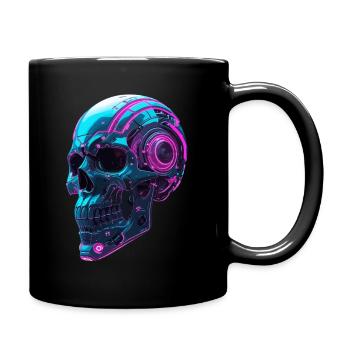 Cyberpunk Skull – Neon Techno Head - Tasse einfarbig - Schwarz - Rechts