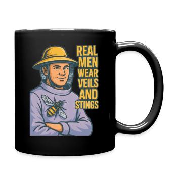 Real Men Wear Veils And Stings Beekeeper Bees - Full Colour Mug - black - Right