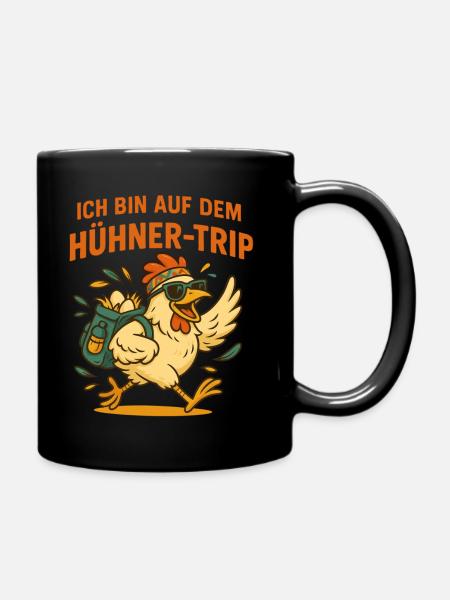 Huhn auf Abenteuerreise - Tasse einfarbig - Schwarz