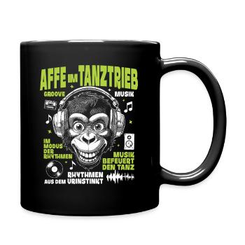 Tanztrieb Groove Shirt: Affe mit Musikblick - Tasse einfarbig - Schwarz - Rechts