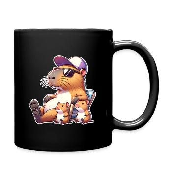 Capybara Papa Kinder Sohn Tochter Kinder - Tasse einfarbig - Schwarz - Rechts